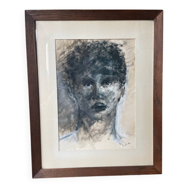 Peinture sous verre portrait année 60