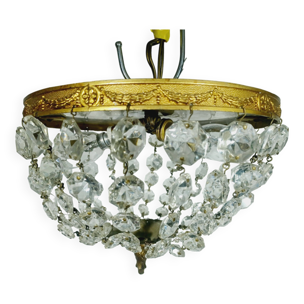Plafonnier Bronze et cristal - Bon état sur Selency