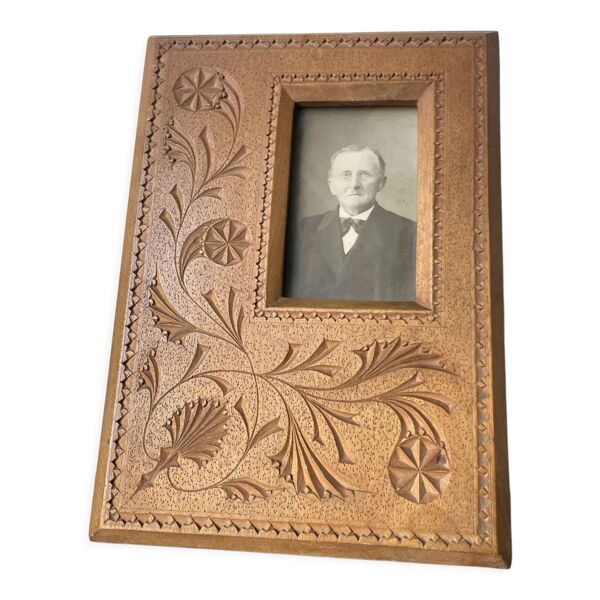 Cadre antique sculpté à la main bois massif 19,5 cm x 13,5 cm