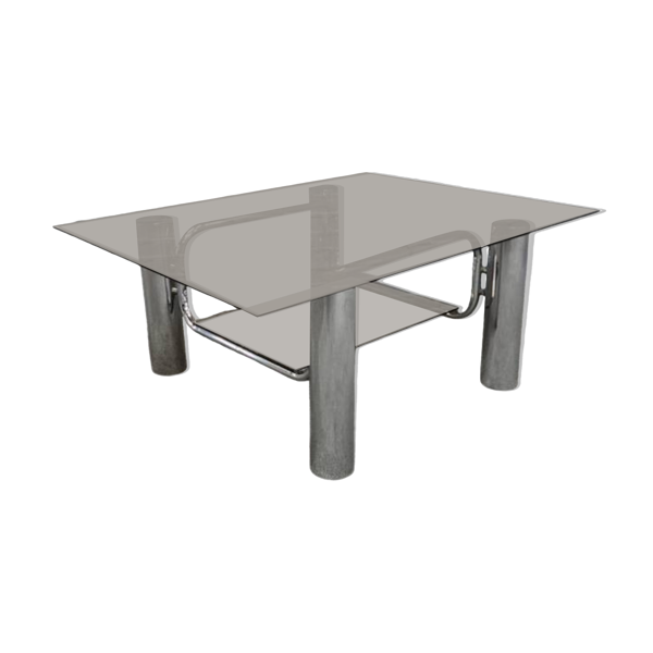 Table basse vintage italienne en chrome - années 1970