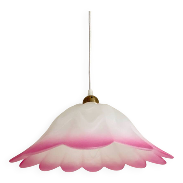 Suspension tulipe vintage rose fluo - Bon état sur Selency