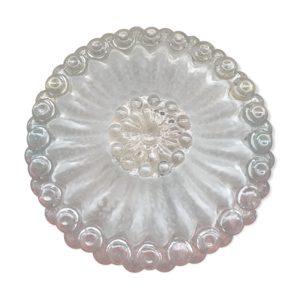 Plafonnier rond en verre moulé avec socle métal vintage Bon état -  reconditionné disponible sur Selency