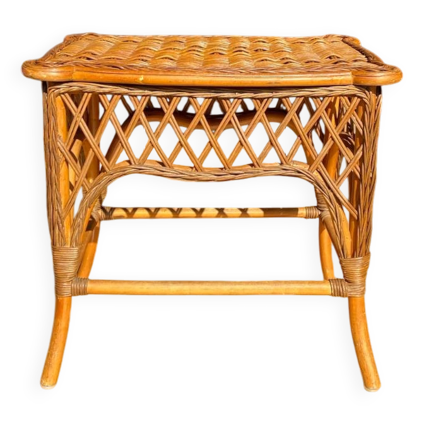 Petite table basse en rotin et bois vintage - Bon état sur Selency