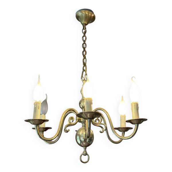 Lustre 6 branches en laiton doré - Bon état sur Selency