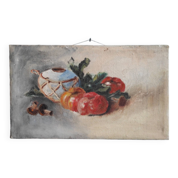 Nature morte vintage française, huile sur toile - Bon état sur Selency