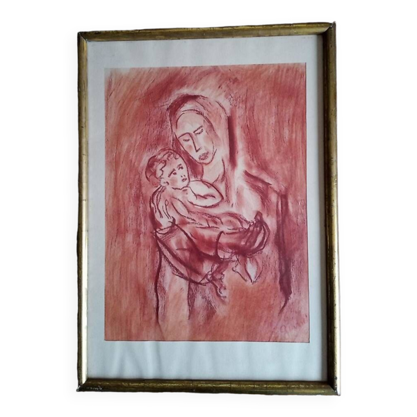 Georges Gimel (1898-1962) Sanguine - mère à l'enfant 40 x 30 cm