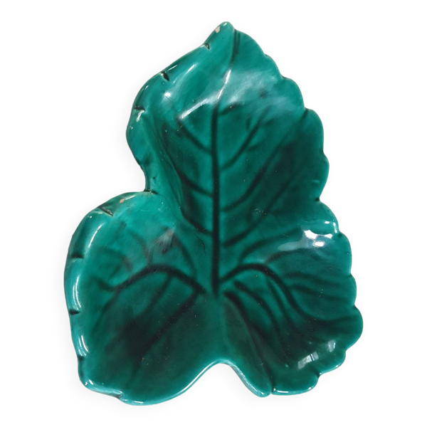 coupelle vide poche vintage ceramique verte forme de feuille 3 feuilles VALLAURIS - Bon état sur Selency