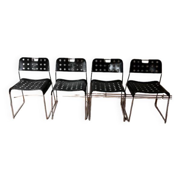Ensemble de 4 chaises Omstak Noires par Rodney Kinsman pour Bieffeplast
