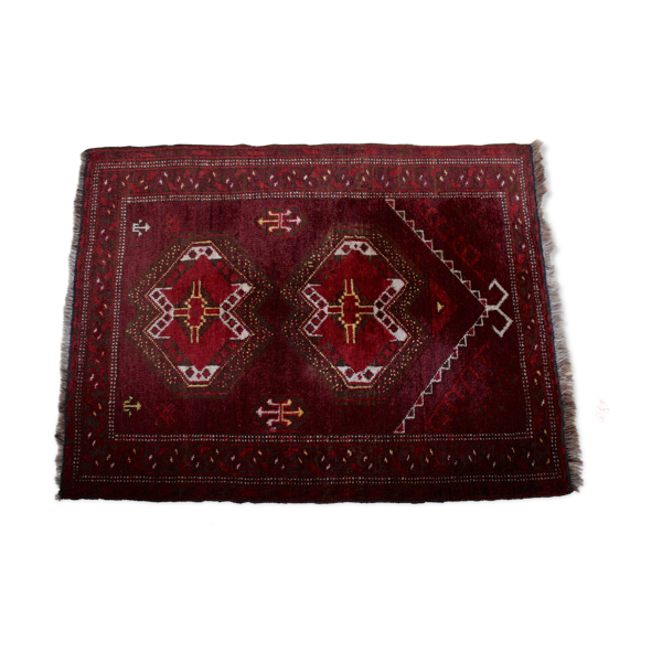 Tapis vintage en laine à franges afghanes 103x79cm - Bon état sur Selency