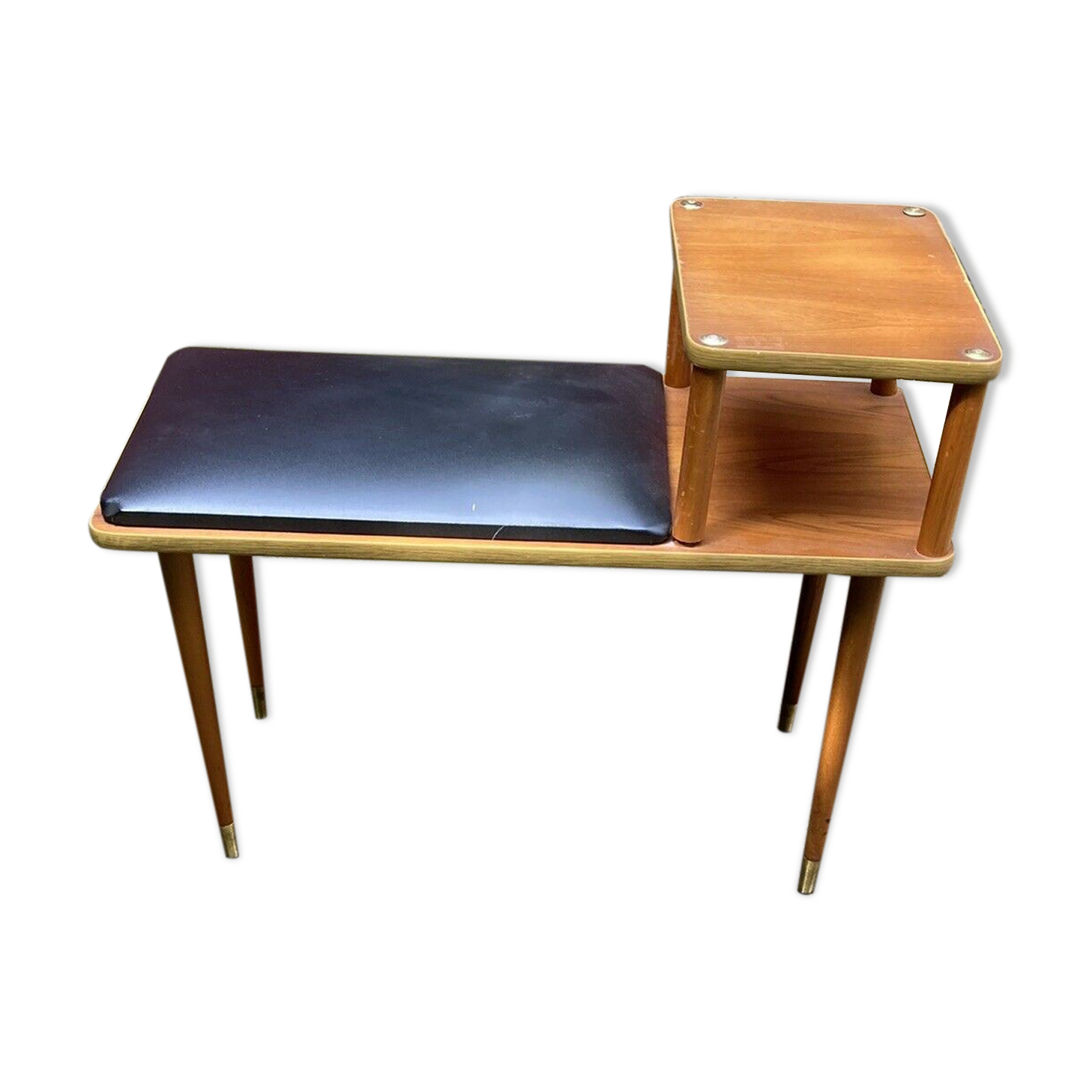 Banc téléphonique de teck avec le siège de vinyle, années 60