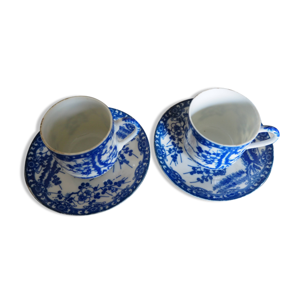 Duo de tasses à café, décor fleurs de cerisier