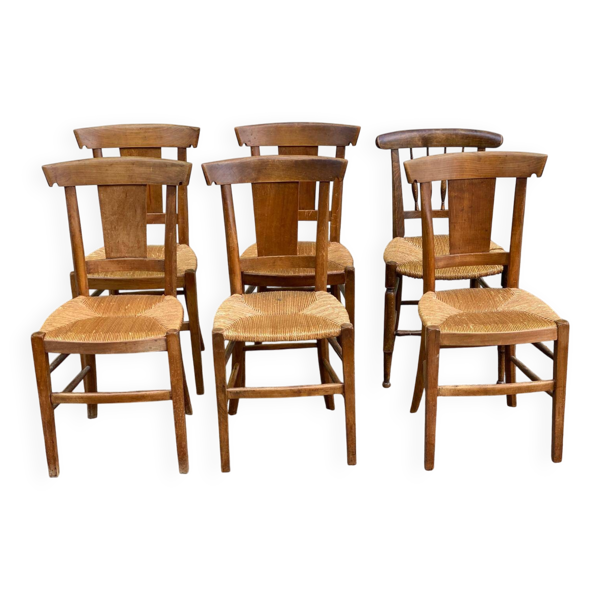 6 chaises de bistrot scandinaves bois massif et paille