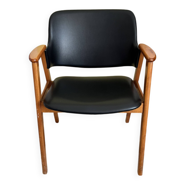 Fauteuil skaï noir par Cees Braakman pour Pastoe 1950 Bon état -  reconditionné disponible sur Selency