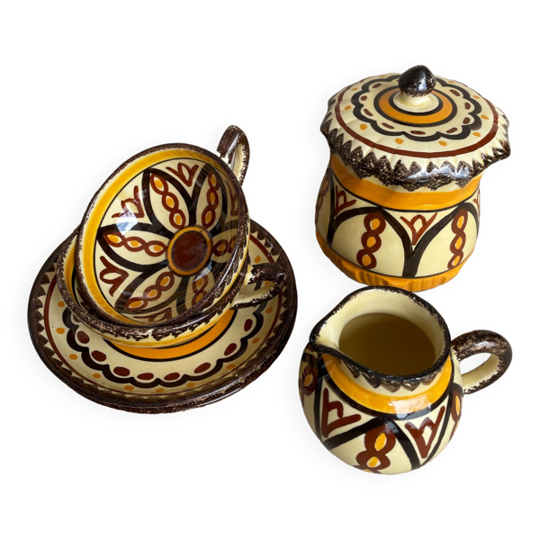 Service à chocolat en faïence de Quimper signé HB - Bon état sur Selency