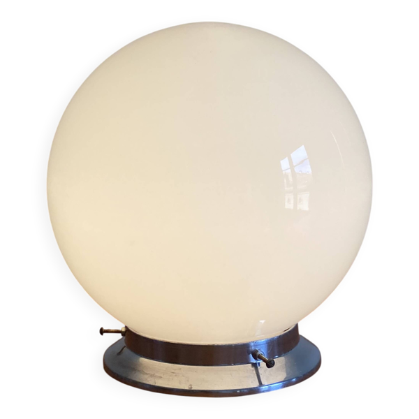 Plafonnier globe verre blanc opaline 20 cm applique murale base chromé