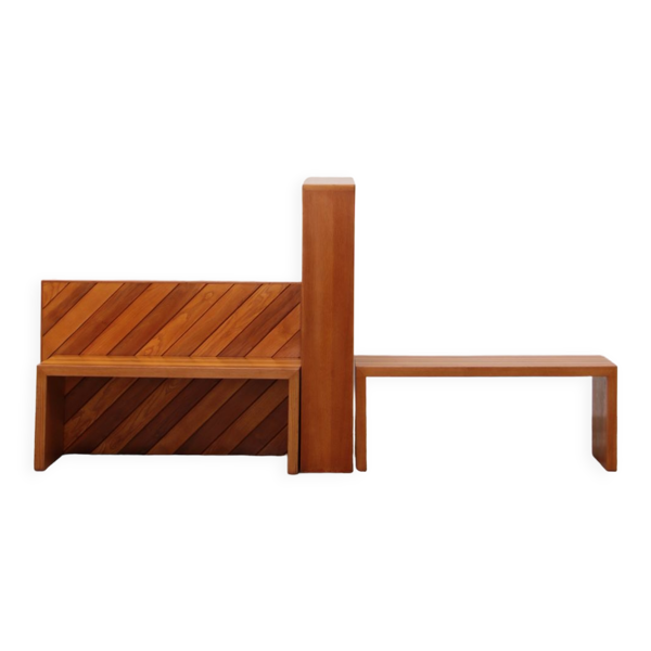 Ensemble modulaire en hêtre de deux séparateurs de pièce avec bancs, 1970 Italie - Bon état sur Selency