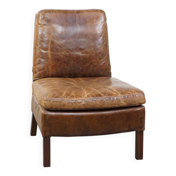 Chauffeuse en cuir de vache patiné - Bon état sur Selency