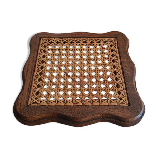 Dessous de plat bois et cannage vintage - Bon état sur Selency