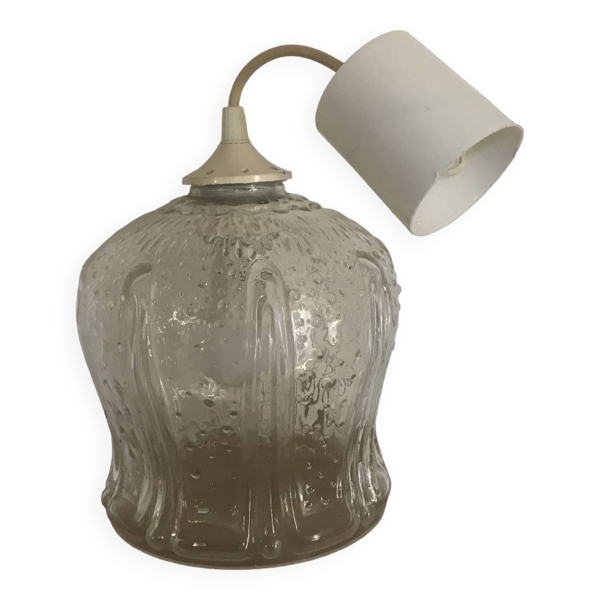 Suspension lustre vintage en verre moulé forme tulipe - Bon état sur Selency