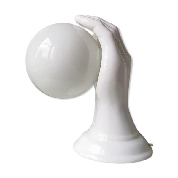 Lampe murale en céramique en forme de main avec sphère de verre années 80 - Bon état sur Selency