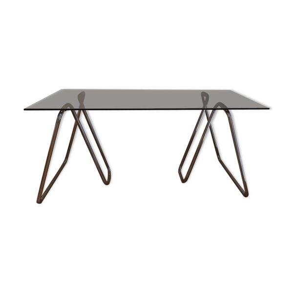 Bureau en verre fumé et acier tubulaire, circa 1970