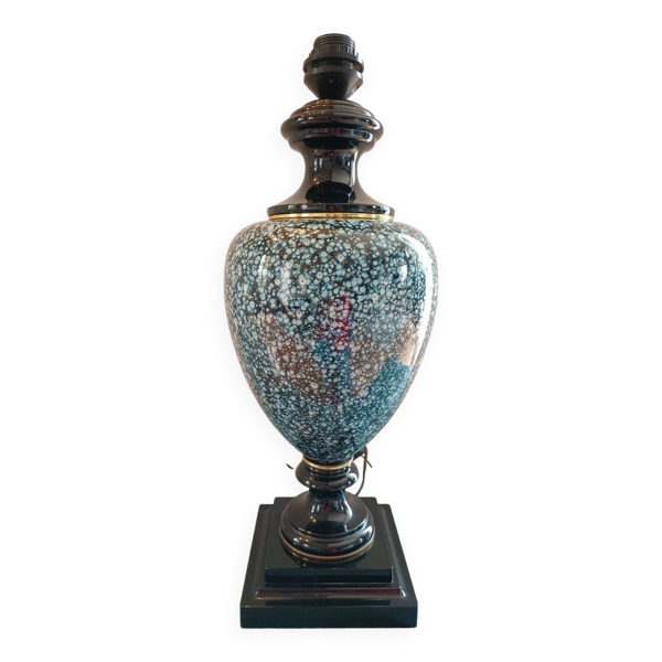 Grand pied de lampe céramique bleu or et noir
