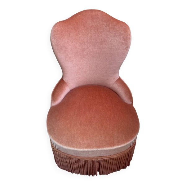 Fauteuil chauffeuse vintage velours saumon
