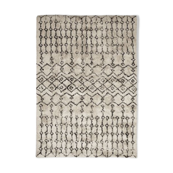 Tapis berbere ecru motif tribal noir 160x230 cm - Bon état sur Selency