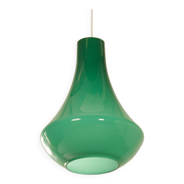 Lampe à Suspension française en Verre Opalin Vert, 1960s - Bon état sur Selency