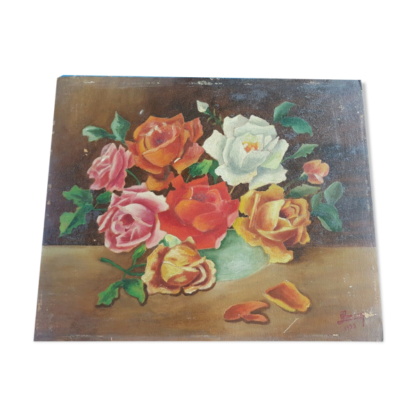 Huile sur carton Nature morte - Bon état sur Selency