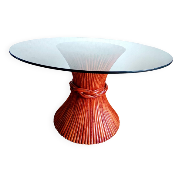 Table rotin prestige Maugrion Roche Bobois 1980