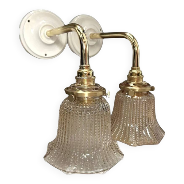 Paire d’appliques murales tulipes dorées - Bon état sur Selency