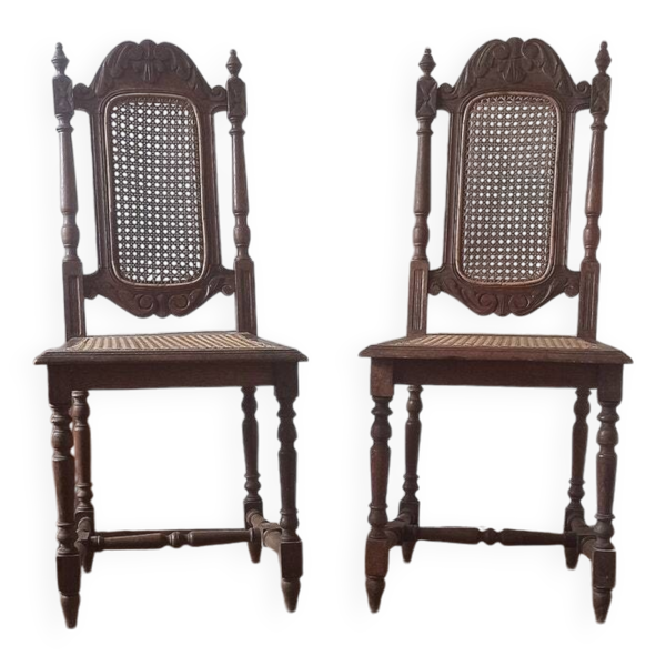 Duo de chaises en bois et cannage/ chaises vintage cannées