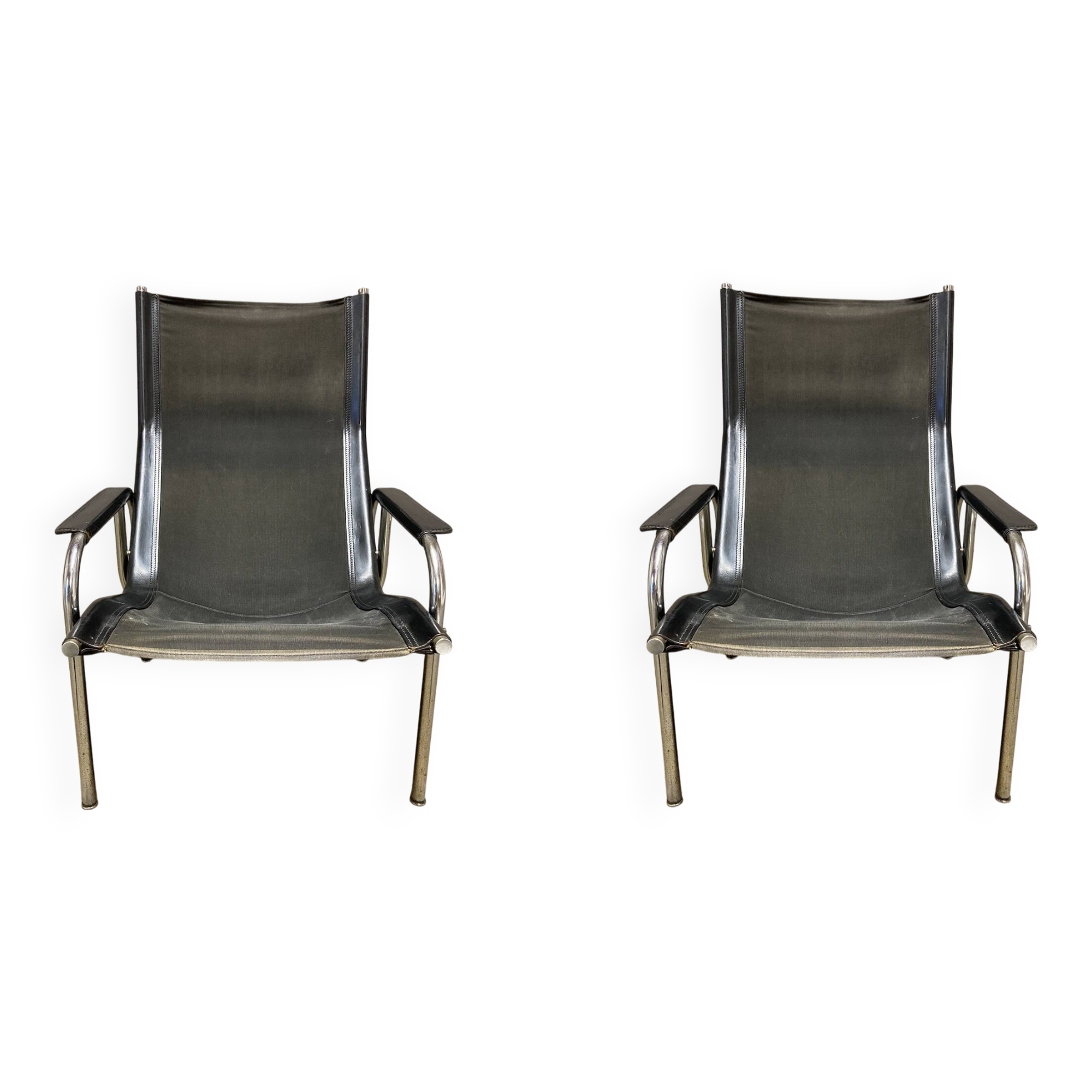 Paire de fauteuils relax inclinable cuir noir design "Hans Eichenberger" 19