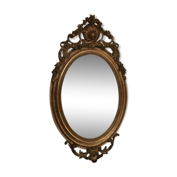 Miroir ovale feuille d’or Louis XVI 52x90cm