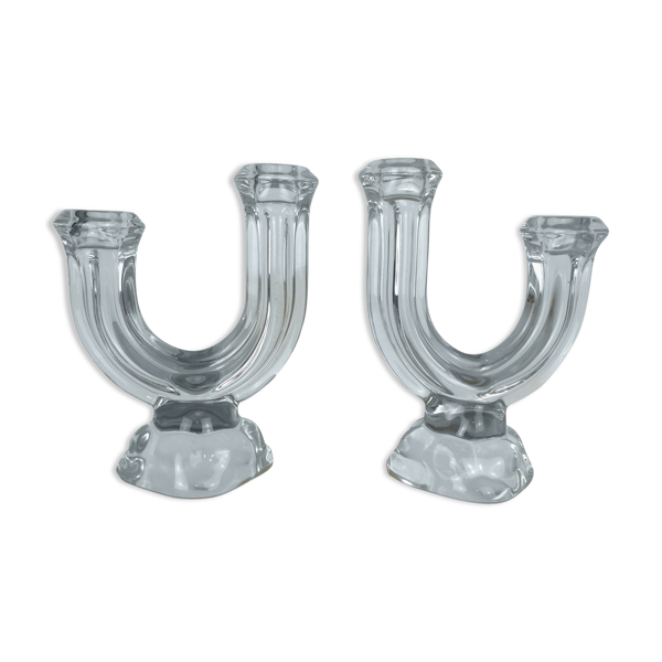 Paire de bougeoirs cristal de Vannes - Bon état sur Selency