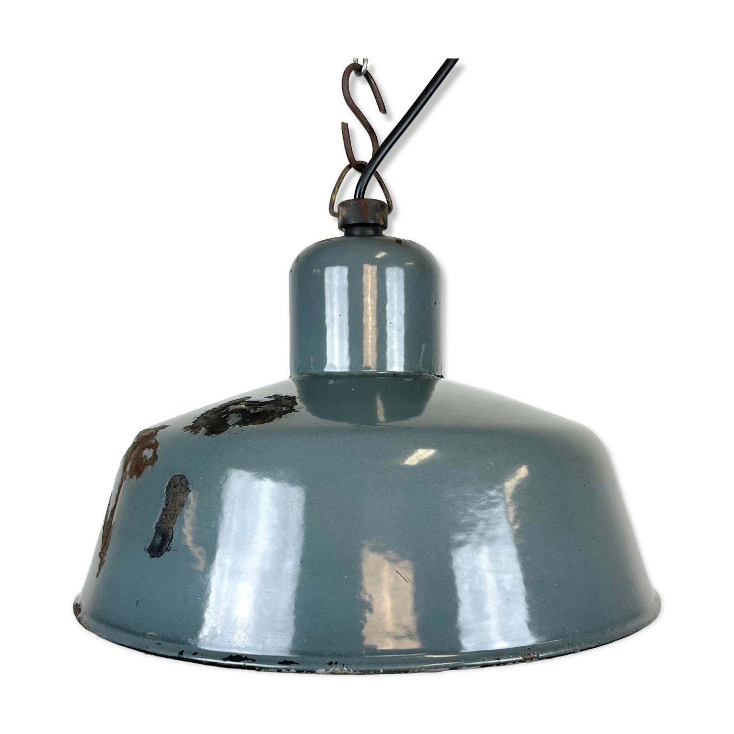 Suspension industrielle en émail gris de Siemens, années 1950