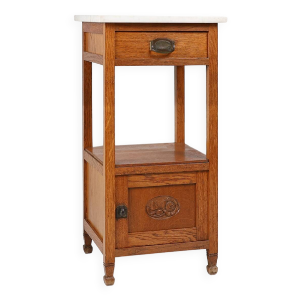 Table de chevet Art Déco française avec plateau en marbre de Carrare, vers 1920