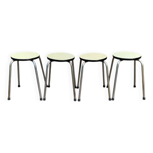 Tabourets vintage empilables Formica beige 1960