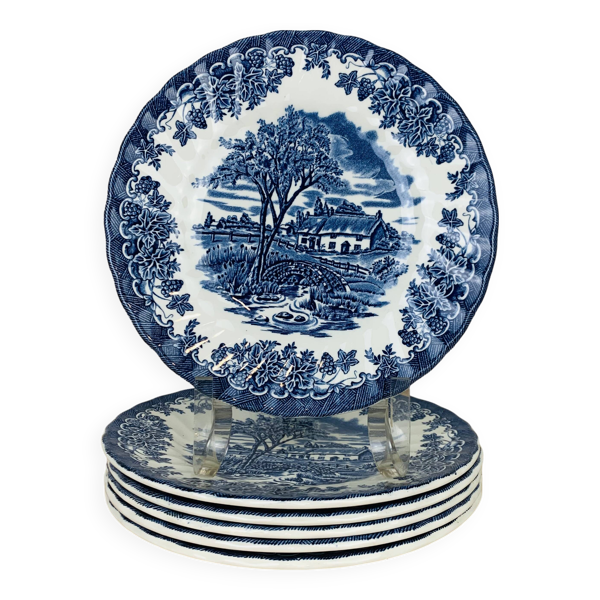 6 assiettes à dessert terre de fer anglaise Myott Meakin, ironstone