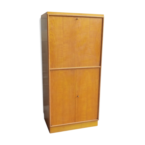 Bar travail Français formica rouge-rose et chêne circa 40 Francisque Chaleyssin