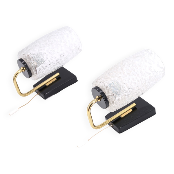 Paire d'appliques en métal doré et noir, années 50