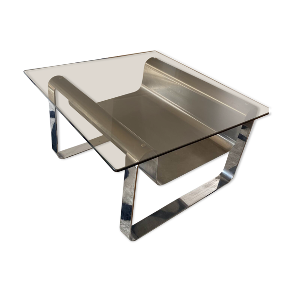 Petite Table Basse inox Design Créateur Acier Moderne Vintage Verre Mobilie