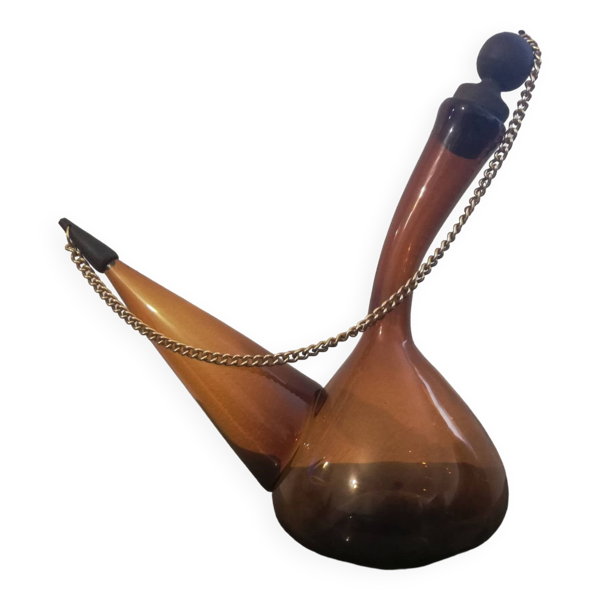 Porron vintage en verre ambré/carafe/pichet vintage - Bon état sur Selency