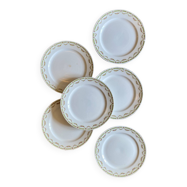 Lot de 6 assiettes plates vintage en terre de fer - Sarreguemines