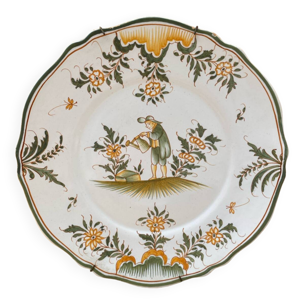 Ancienne Assiette MOUSTIERS Céramique Décor Vert & Orange Vintage #B195 Bon état -  reconditionné disponible sur Selency