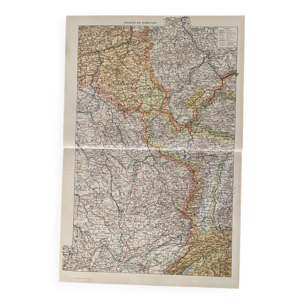 Ancienne carte du Nord-Est de la France (grand format) - 1910 - Bon état sur Selency