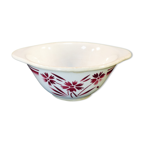 Sauciere en faience de badonviller fb fenal freres décor fleur rouge