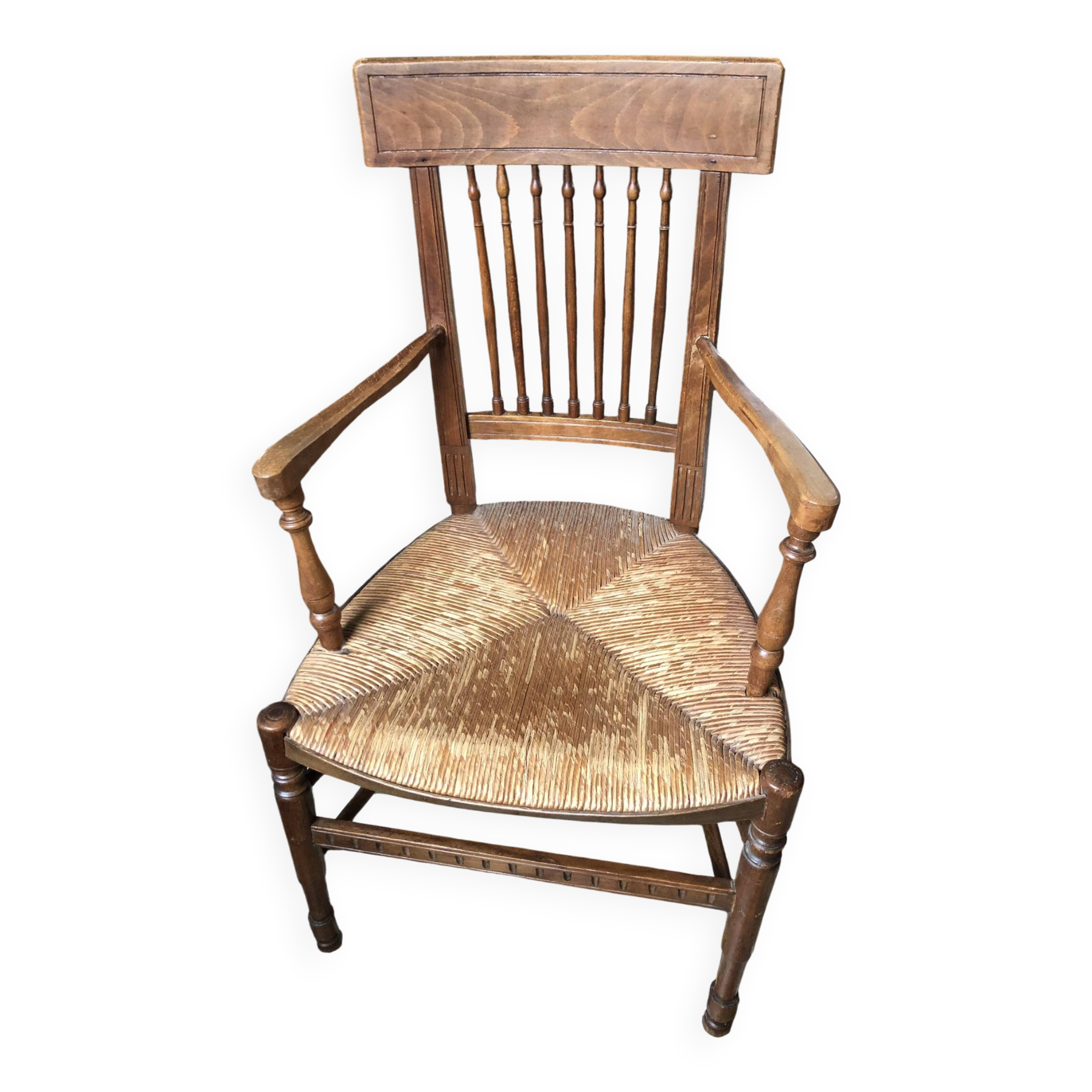 Chaise / Fauteuil Paillé Ancien avec 2 Accoudoirs - Bon état sur Selency