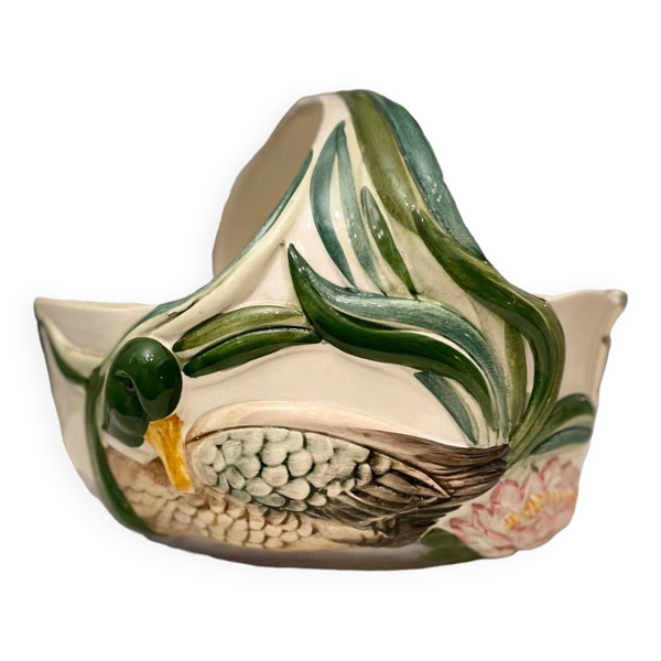 Panier en céramique vintage peint à la main
